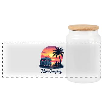 I LOVE CAMPING ! Lifestyle Design ! - Panorama Keksdose mit Holzdeckel - Weiß - Vorne