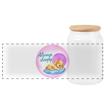 Cute Puppy is always sleepy 1 - Panorama Keksdose mit Holzdeckel - Weiß - Vorne