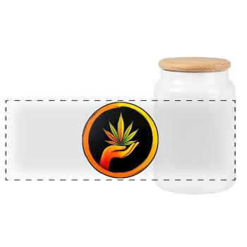 Marijuana leaf - LOGO button 1 - Panoramic Cookie Jar with Wooden Lid - white - Front