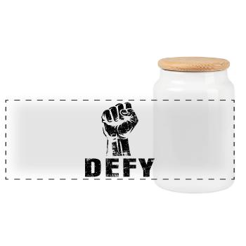 DEFY – The Fist of Resistance - Panoramic Cookie Jar with Wooden Lid - white - Front