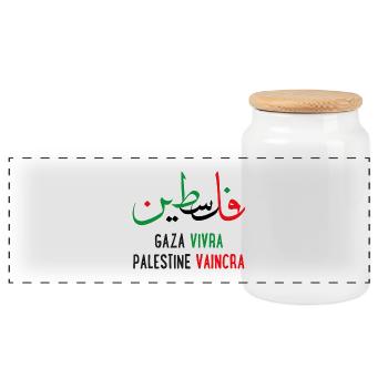 Calligraphie Palestine en arabe Gaza vivra vaincra - Boîte à biscuits avec couvercle en bois - blanc - Devant