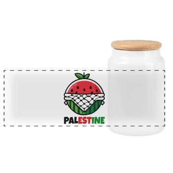 Icon Pastèque avec Keffieh et texte Palestine - Boîte à biscuits avec couvercle en bois - blanc - Devant