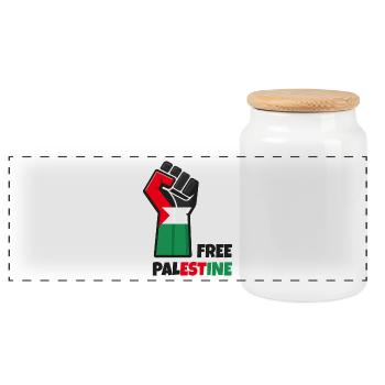 Poing levé avec drapeau palestine. Free Palestine - Boîte à biscuits avec couvercle en bois - blanc - Devant