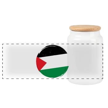 Drapeau de la Palestine rond _ Flag round in shape - Boîte à biscuits avec couvercle en bois - blanc - Devant