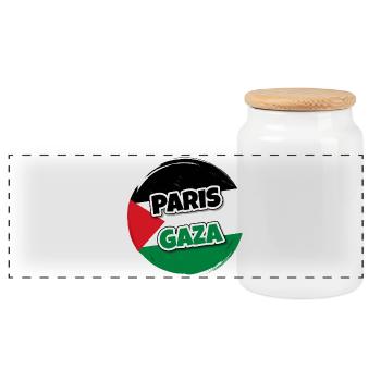 Drapeau de la Palestine rond avec texte PARIS GAZA - Boîte à biscuits avec couvercle en bois - blanc - Devant