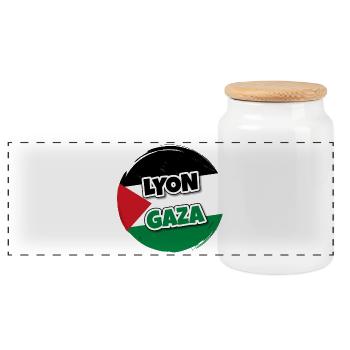Drapeau de la Palestine rond avec texte LYON GAZA - Boîte à biscuits avec couvercle en bois - blanc - Devant