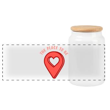The Place To Be – Herz Location - Panorama Keksdose mit Holzdeckel - Weiß - Vorne