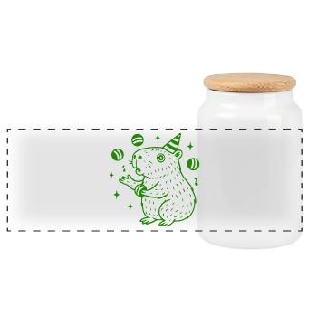 Party Capybara – Juggling Fun - Panoramic Cookie Jar with Wooden Lid - white - Front