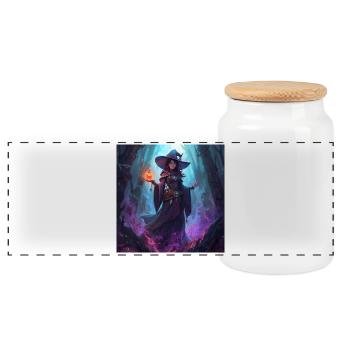 Enchanted Cave Witch - Panoramic Cookie Jar with Wooden Lid - white - Front