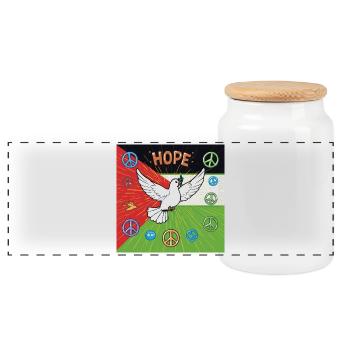 Dove of hope and signs of peace - Panoramic Cookie Jar with Wooden Lid - white - Front
