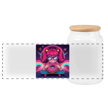 Rose Fille Skate Neon Donut - Boîte à biscuits avec couvercle en bois - blanc - Devant