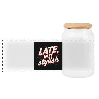 Late, But Stylish Retro Script - Panoramic Cookie Jar with Wooden Lid - white - Front