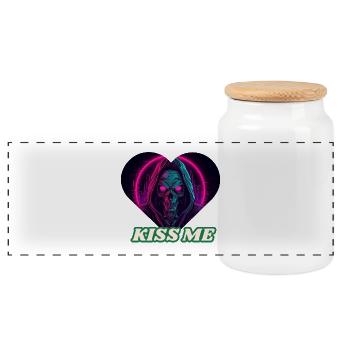 Squelette Néon Kiss Me - Boîte à biscuits avec couvercle en bois - blanc - Devant
