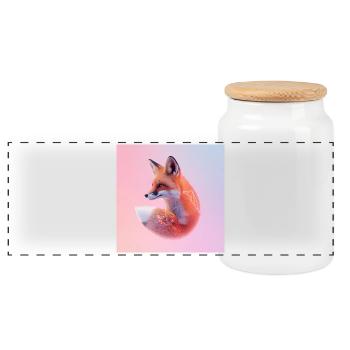 Pastel geometric neon fox - Panoramic Cookie Jar with Wooden Lid - white - Front