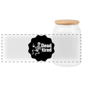 Dead tired - Tired skeleton black coffee - Panoramic Cookie Jar with Wooden Lid - white - Front