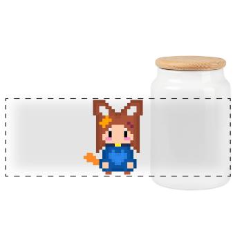 Pixel Kitsune Fuchs Mädchen in Blauer Hoodie - Panorama Keksdose mit Holzdeckel - Weiß - Vorne