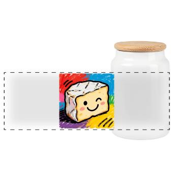Käsefreund Pop Art Camembert - Panorama Keksdose mit Holzdeckel - Weiß - Vorne