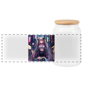Cyberpunk Streetwear Chat néon - Boîte à biscuits avec couvercle en bois - blanc - Devant