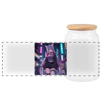 Neko Cyber Héros Neon Town - Boîte à biscuits avec couvercle en bois - blanc - Devant