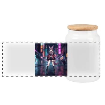 Renard de la nuit dans le quartier néon - Boîte à biscuits avec couvercle en bois - blanc - Devant