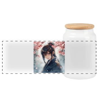 Hanfu sous les cerisiers en fleurs - Boîte à biscuits avec couvercle en bois - blanc - Devant