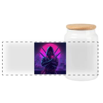 Ninja néon dans Cybercité - Boîte à biscuits avec couvercle en bois - blanc - Devant