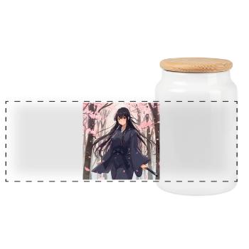 Sakura Schatten Samurai - Panorama Keksdose mit Holzdeckel - Weiß - Vorne