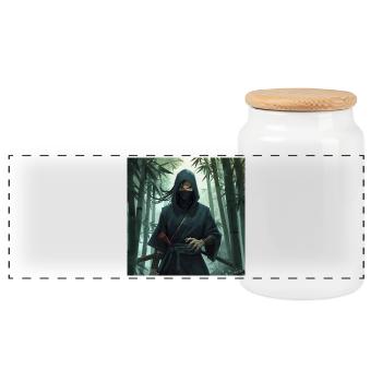 Ninja in the bamboo forest - Panoramic Cookie Jar with Wooden Lid - white - Front