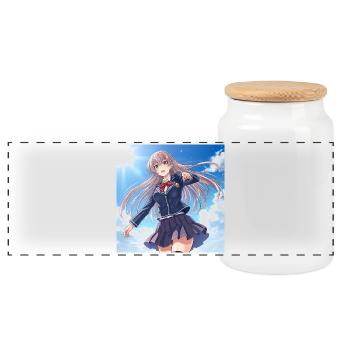 Écolière dans un ciel bleu - Boîte à biscuits avec couvercle en bois - blanc - Devant