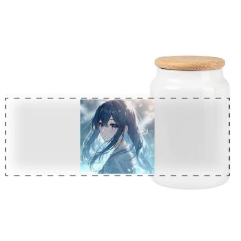 Portrait d’anime Blue Night Light - Boîte à biscuits avec couvercle en bois - blanc - Devant