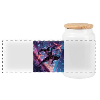 Ninja néon dans Urban Jump - Boîte à biscuits avec couvercle en bois - blanc - Devant
