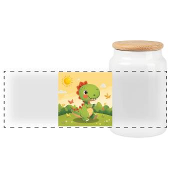 Petit dinosaure - Boîte à biscuits avec couvercle en bois - blanc - Devant
