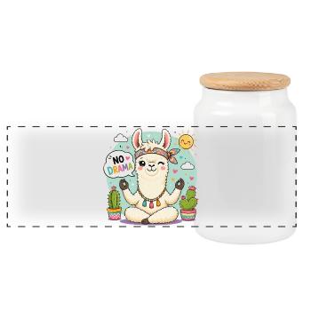 No drama Lama - Panoramic Cookie Jar with Wooden Lid - white - Front
