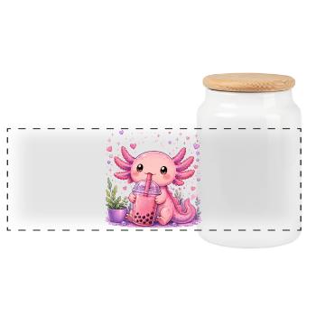 Axolot rose avec bubble tea - Boîte à biscuits avec couvercle en bois - blanc - Devant