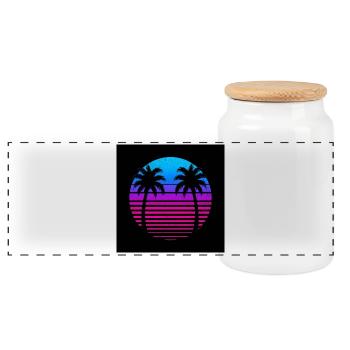 Cercle du Coucher de Soleil du Palmier Néon - Boîte à biscuits avec couvercle en bois - blanc - Devant