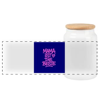 Kühlschrankmagnet Mama ist die beste - Panorama Keksdose mit Holzdeckel - Weiß - Vorne