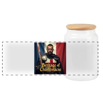 Charlemagne Knightly Epic - Panoramic Cookie Jar with Wooden Lid - white - Front