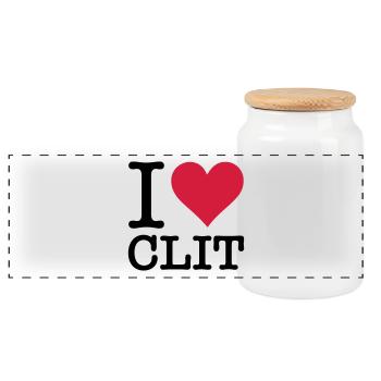 I love clitoris - Panoramic Cookie Jar with Wooden Lid - white - Front