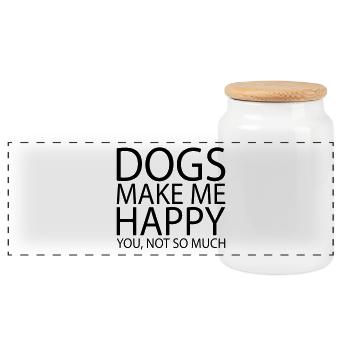 DOGS MAKE ME HAPPY. YOU, NOT SO MUCH - Panorama Keksdose mit Holzdeckel - Weiß - Vorne