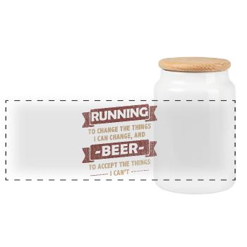 Funny Quotes > Running + Beer - Panorama Keksdose mit Holzdeckel - Weiß - Vorne