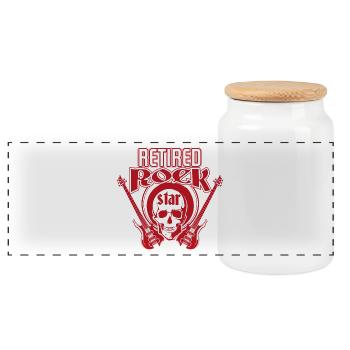Retired Rock Star T-Shirt Guitar Retirement - Panoramic Cookie Jar with Wooden Lid - white - Front