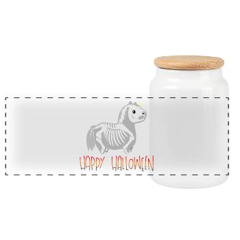 Happy Halloween Skelett-Pferdchen Einhorn - Panorama Keksdose mit Holzdeckel - Weiß - Vorne