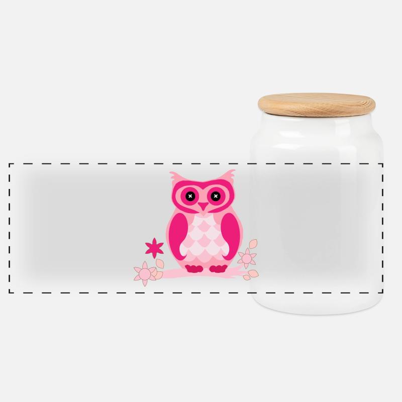 Owl comic - Panoramic Cookie Jar with Wooden Lid - white