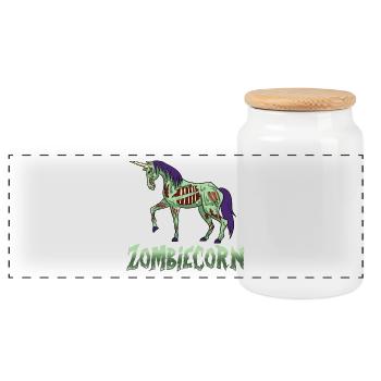 Halloween unicorn untot zombie funny gift - Panoramic Cookie Jar with Wooden Lid - white - Front