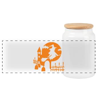 Halloween - Sorcière Cimetière - Orange - Boîte à biscuits avec couvercle en bois - blanc - Devant