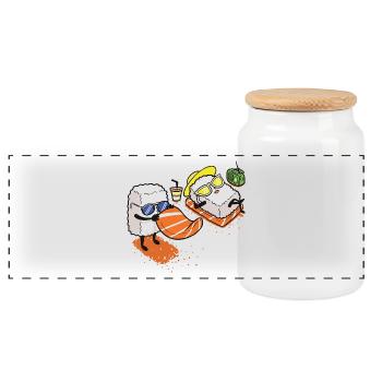 Sushi beach funny fish gift Christmas - Panoramic Cookie Jar with Wooden Lid - white - Front