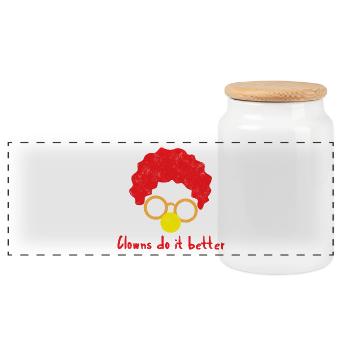 Clown: Clowns Do It Better - Gift - Panoramic Cookie Jar with Wooden Lid - white - Front