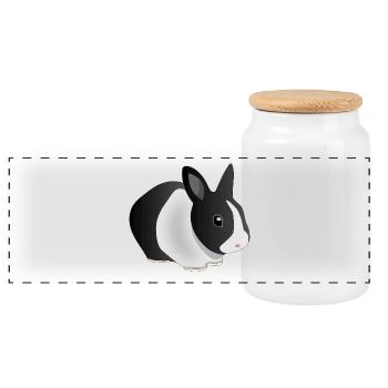 Rabbit - Panoramic Cookie Jar with Wooden Lid - white - Front