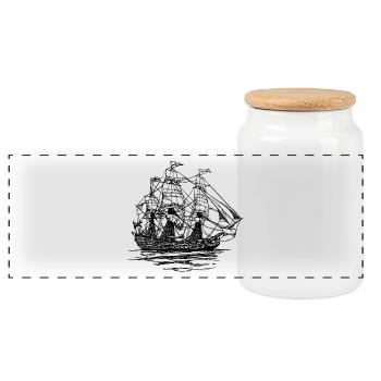 pirate ship boat pirate pirate ship ship skull1 - Panoramic Cookie Jar with Wooden Lid - white - Front