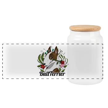 Le bonheur BullTerrier - Bringé - Boîte à biscuits avec couvercle en bois - blanc - Devant